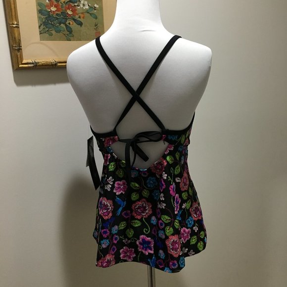 🌞 NWT Black Floral Tankini w/Open Weave Trim - Picture 3 of 8